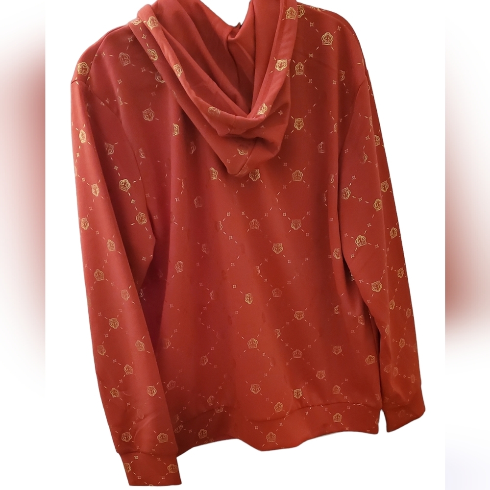 NWT Drill Red Metallic Gold Tiger Hooded Sweater - Picture 2 of 5
